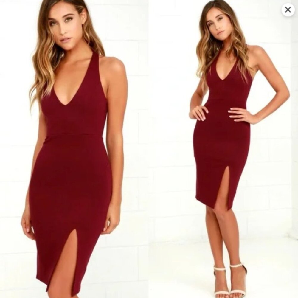 Lulus | Gathering Glances Burgundy Bodycon Dress | Sz Medium
